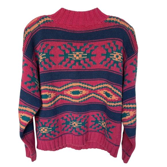 Vintage Nuovo Southwest " Aztec " Chunky Knit Sweater Cottage 80's Americana s L - Picture 2 of 10